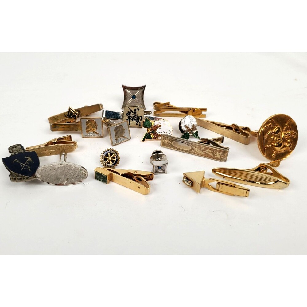 VTG Men Jewelry Lot Tie Tack Cufflinks Tie Clips Lapel Pins Silver/  Gold Tone